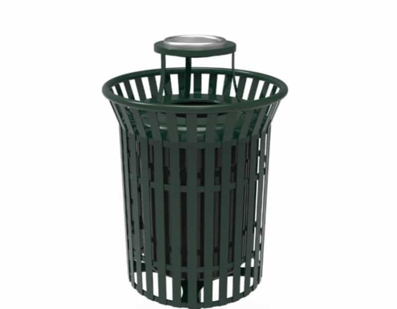 32 Gallon Skyline Trash Receptacle W/Flared Top - Ash Bonnet-Line-Strap Metal