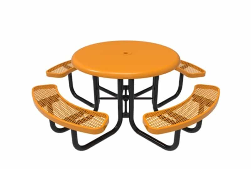46" Round Picnic Table | Solid Top | Expanded Metal Seat - Portable