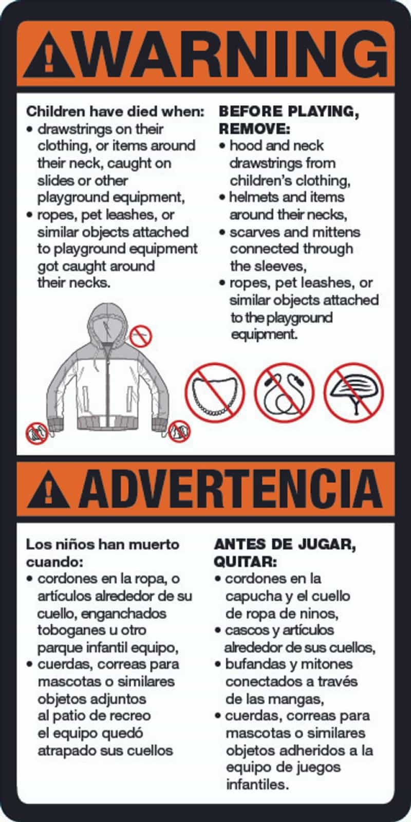 Strangulation Warning Label - English And Spanish