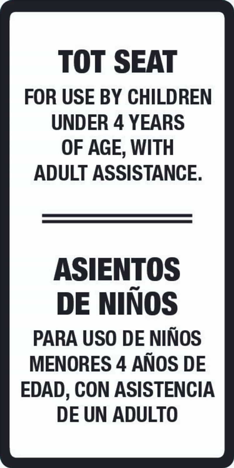 Tot Seat Warning Label - English - Spanish