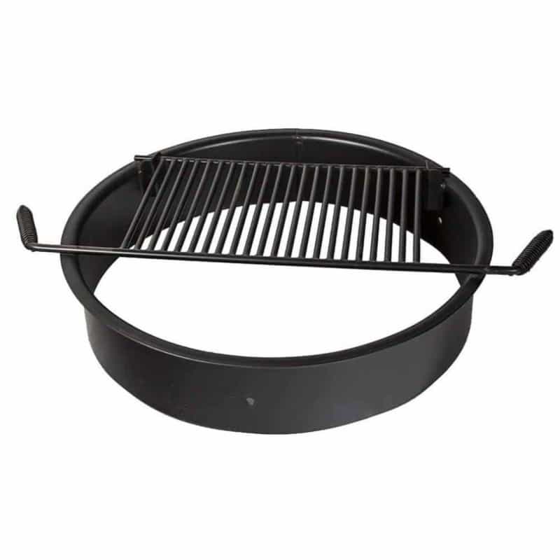Steel Fire Ring With Flip-Up Cooking Grate And 3 Spade Anchor Stakes