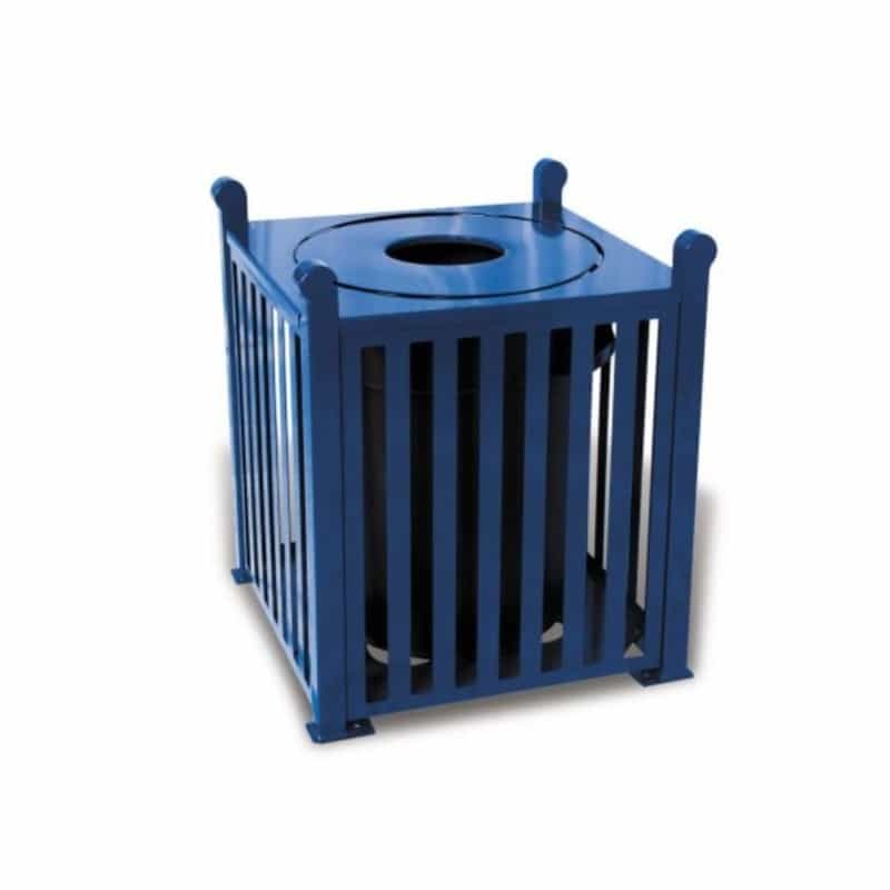 32 Gallon Savannah Slatted Square Trash Receptacle With Flat Top Lid And Liner